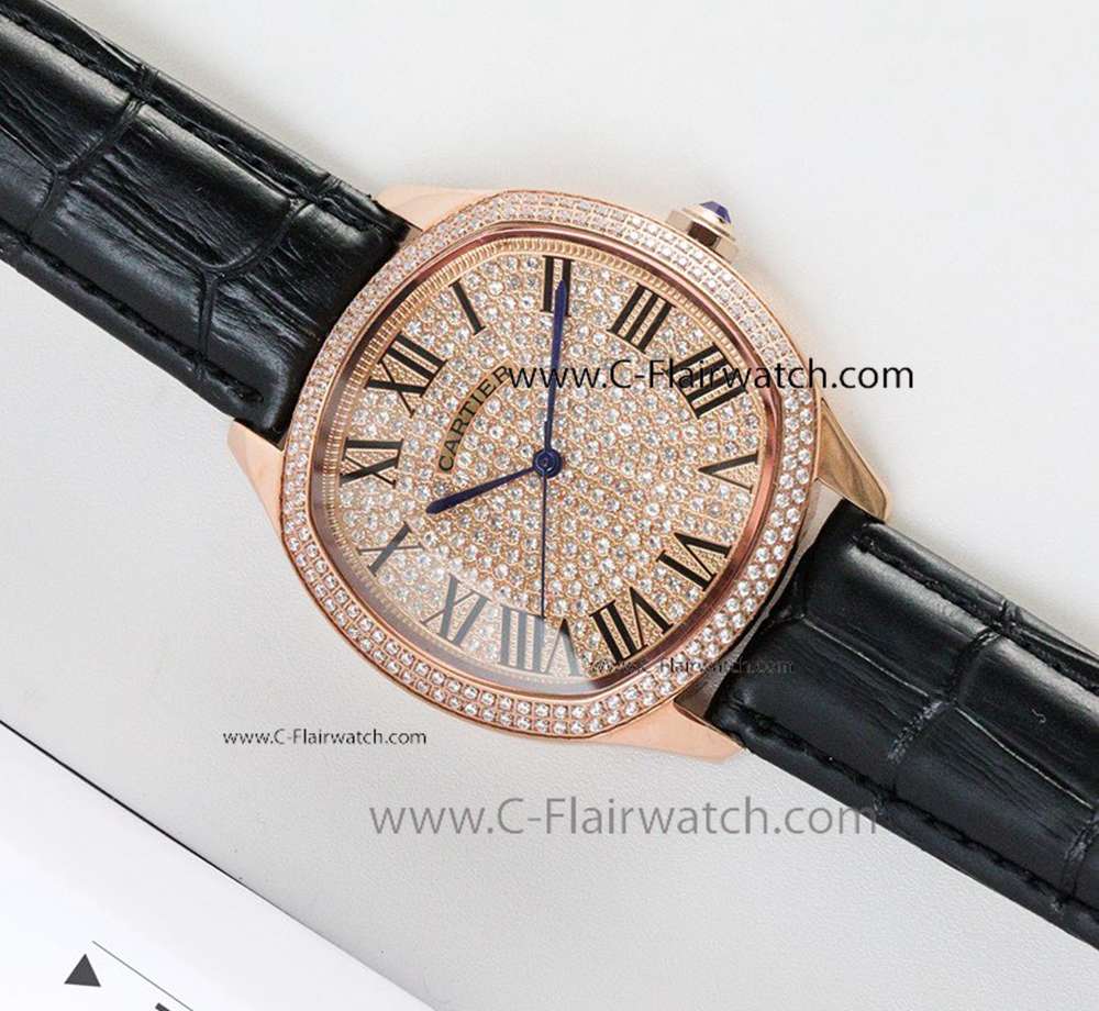 Ronde De Cartier 2824 Replica Watch Rose Gold Diamond Dial